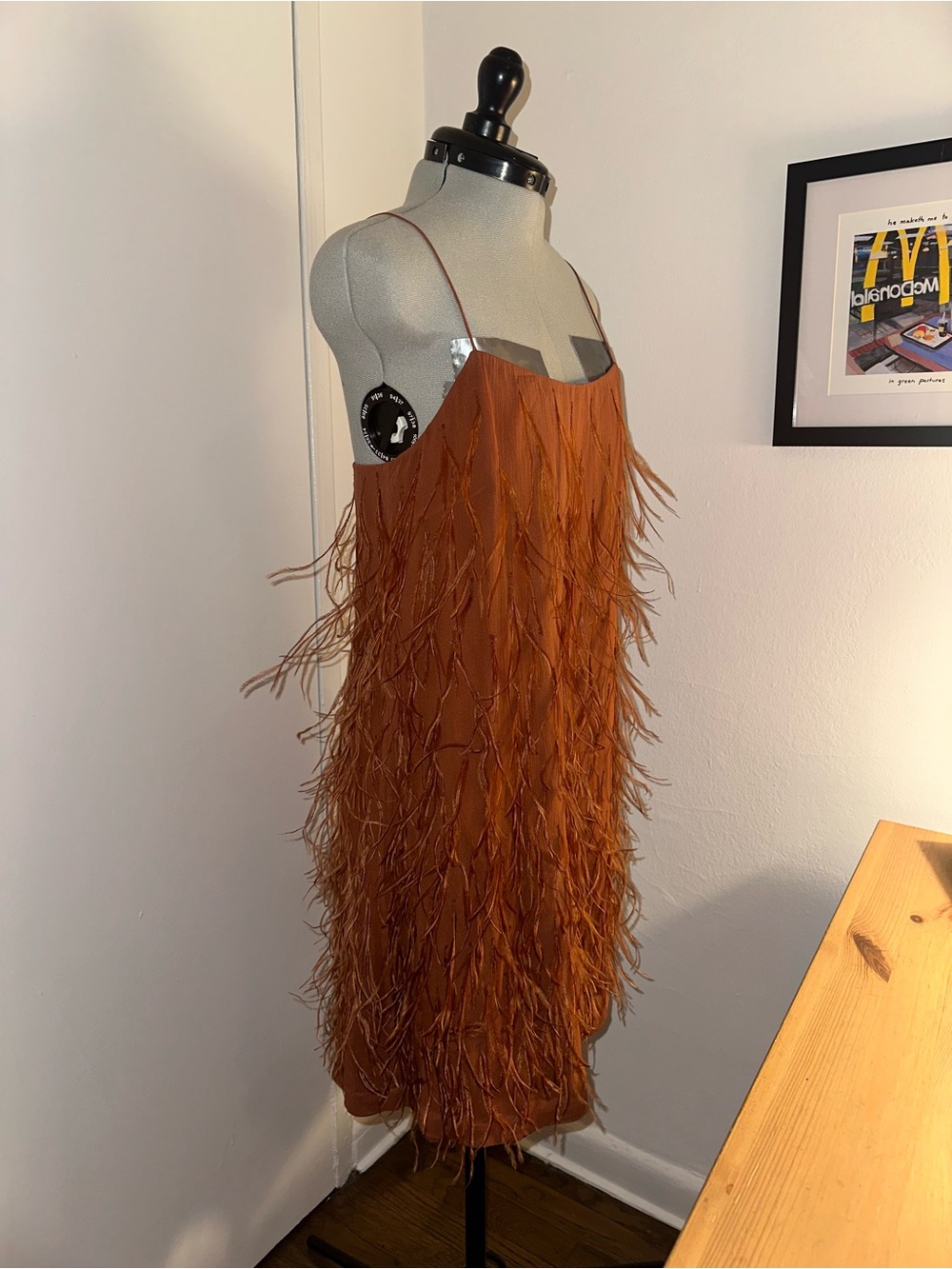 Rebecca Taylor Feather-Trim Slip Dress in Rust Orange - Picture 2 of 8